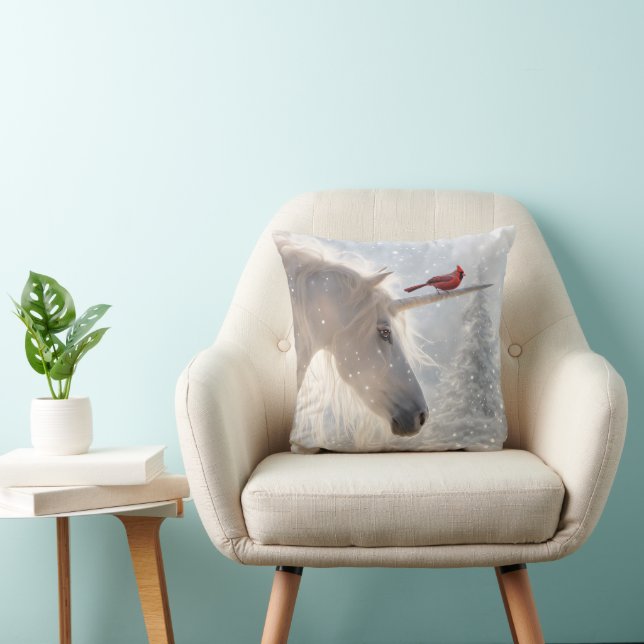 Christmas Holiday Unicorn Winter Magica Throw Pillow (Chair)