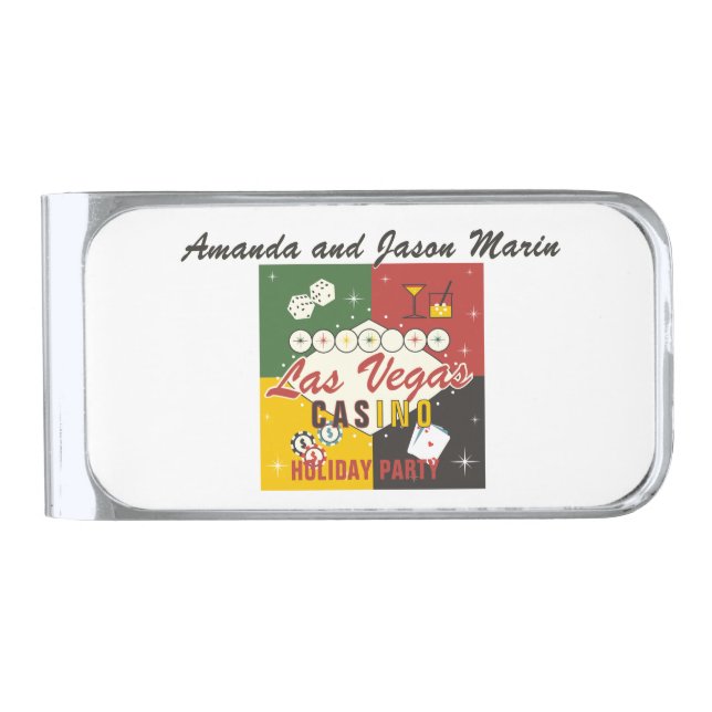 Christmas Holiday Vegas Casino Poker Night Party Silver Finish Money Clip (Front)