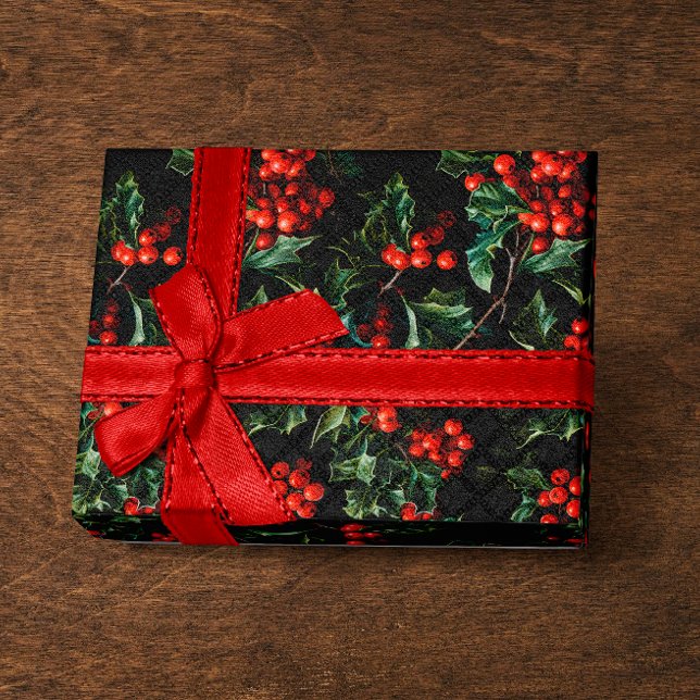 Christmas/Holiday Vibrant Red Berries & Leaves Wrapping Paper (Creator Uploaded)