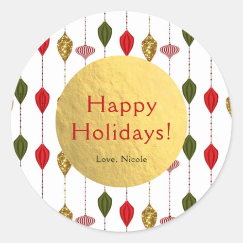 Christmas Holiday Vintage Modern Glam Ornaments Classic Round Sticker