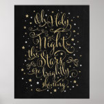 Christmas Holiday Wall Art Faux Gold Calligraphy<br><div class="desc">OH HOLY NIGHT THE STARS ARE BRIGHTLY SHINING
Beautiful Christmas wall art in chalkboard style featuring faux gold lettering and glitter stars</div>