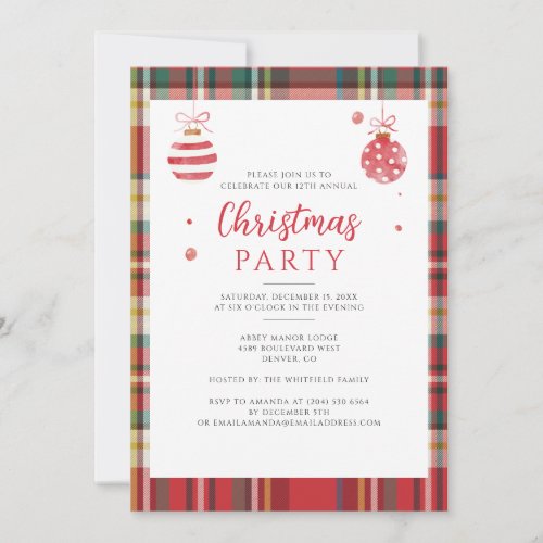 Christmas Holiday Watercolor Baubles Party Invitation