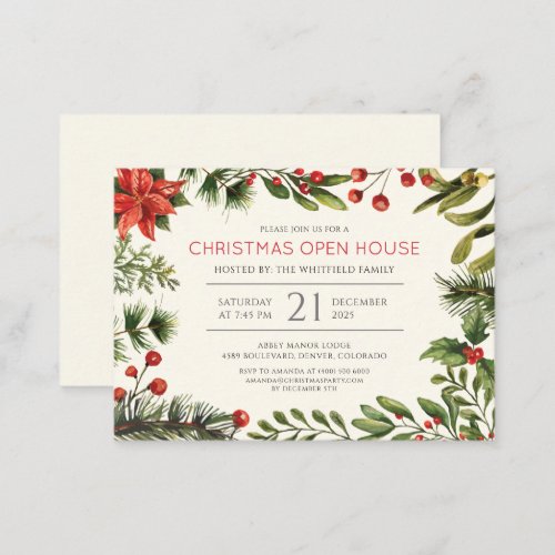 Christmas Holiday Watercolor Berries Open House Note Card