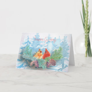 Christmas Holiday - Watercolor Cardinals Trees