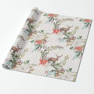 Christmas Holiday - Watercolor Deer & Pointsettia2 Wrapping Paper