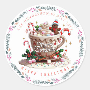 Christmas Holiday Watercolor Festive Mug Candy Classic Round Sticker
