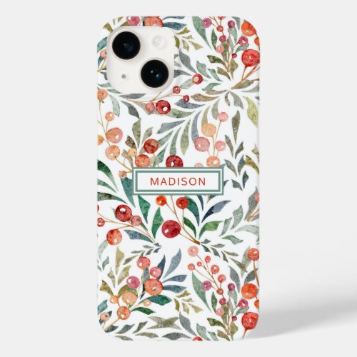 Christmas Holiday Watercolor Floral Personalized Case_Mate iPhone 14 Case