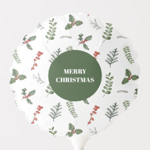 Christmas Holiday Watercolor Greenery and Berry Balloon