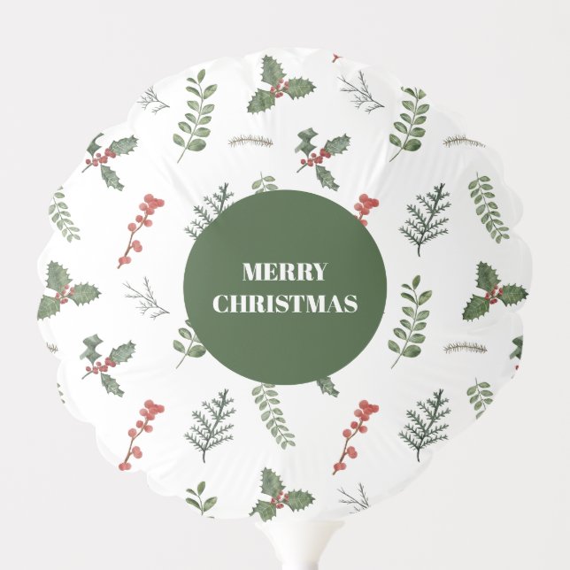Christmas Holiday Watercolor Greenery and Berry Balloon (Front)