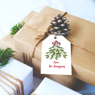 Christmas Holiday Watercolor Merry Mistletoe Cute Gift Tags