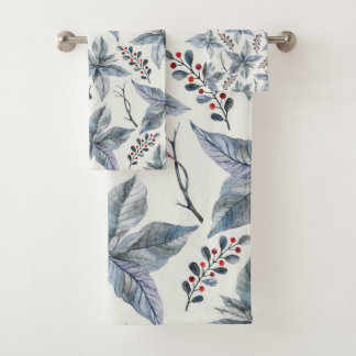 Christmas Holiday - Watercolor Poinsettia Silver Bath Towel Set