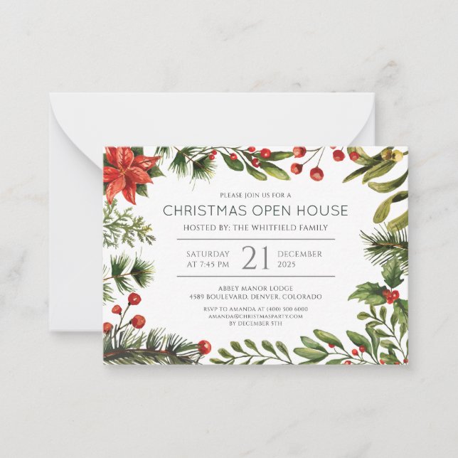 Christmas Holiday Watercolor Red Berries Note Card (Front)