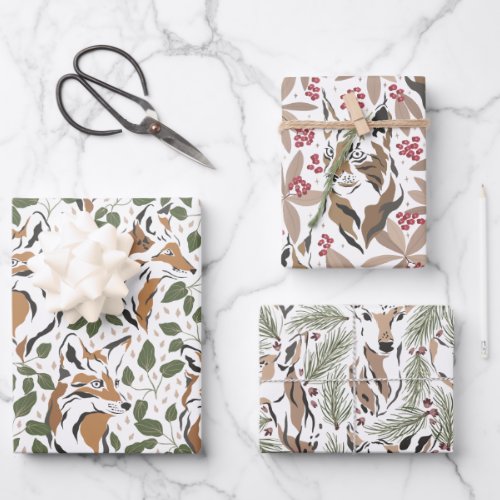 Christmas Holiday Watercolor Woodland Animals Wrapping Paper Sheets