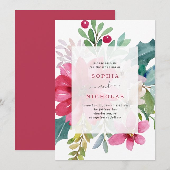 Christmas Holiday Wedding | Bright Floral Invitation (Front/Back)