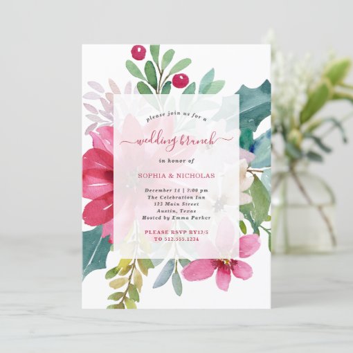 Christmas Holiday Wedding Brunch | Bright Floral Invitation | Zazzle