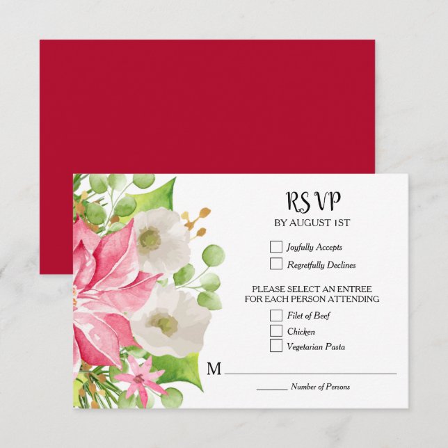 Christmas Holiday Wedding Floral RSVP Card (Front/Back)
