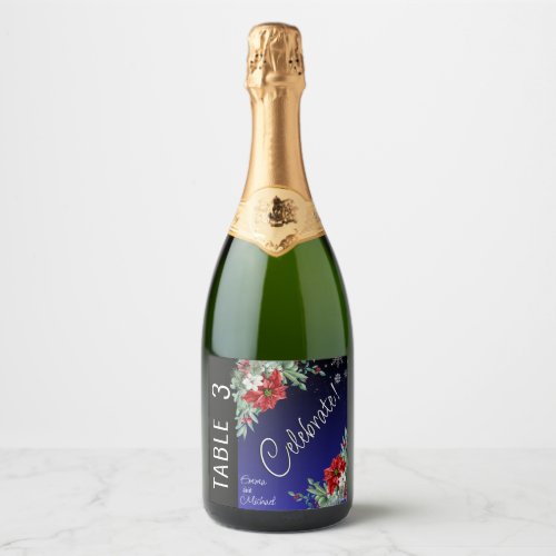 Christmas Holiday Wedding Table Number Sparkling Wine Label