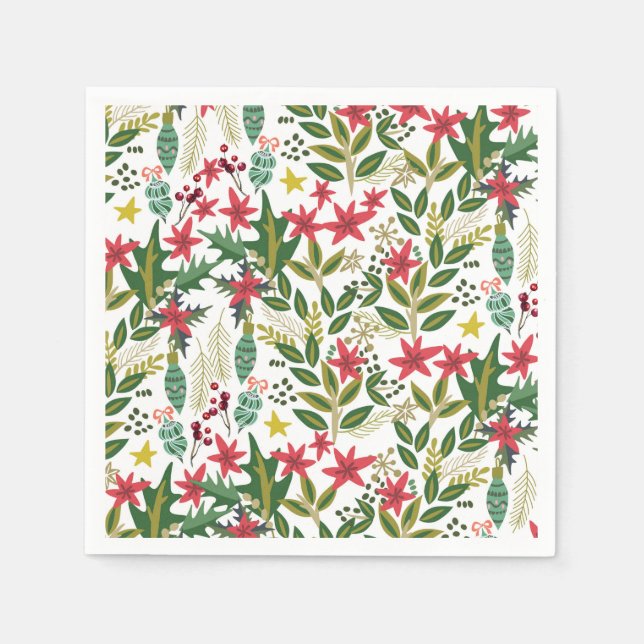 Christmas Holiday Whimsical Floral Berries Party Paper Napkins (Front)