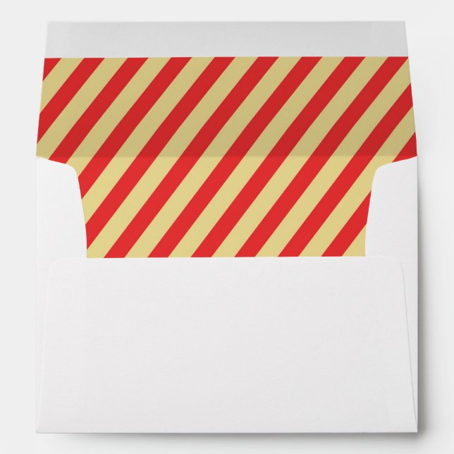 Christmas Holiday Whimsical Red Gold Striped Envelope (Back (Bottom))