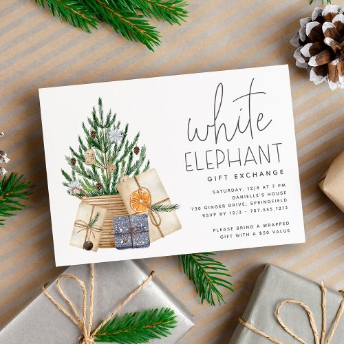 Christmas Holiday White Elephant Gift Exchange Invitation