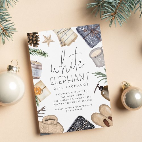 Christmas Holiday White Elephant Party Invitation