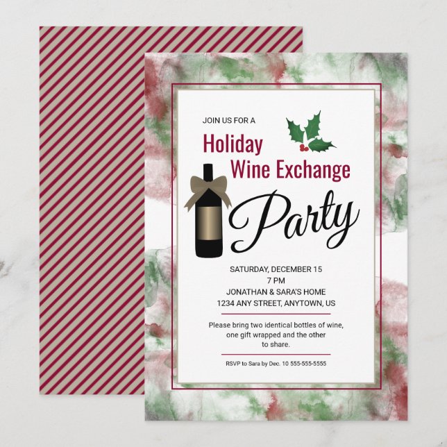 Christmas Holiday Wine Exchange Party Invite (Front/Back)