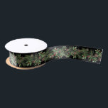 Christmas Holiday Winter Botanical Greenery Satin Ribbon<br><div class="desc">A decorative ribbon for the Christmas holiday season featuring hand-painted botanical watercolor illustrations of winter greenery,  pine cones and spruce branches and holly berries on a black background.</div>