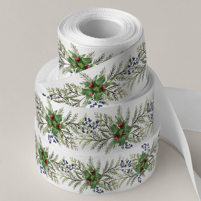 Christmas Holiday Winter Botanical Greenery Satin Ribbon (Creator Uploaded)