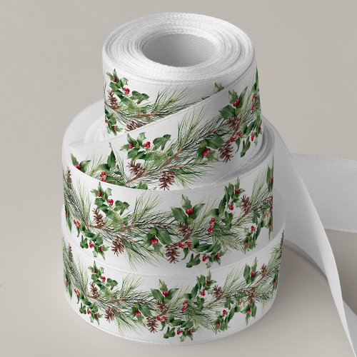 Christmas Holiday Winter Botanical Greenery Satin Ribbon