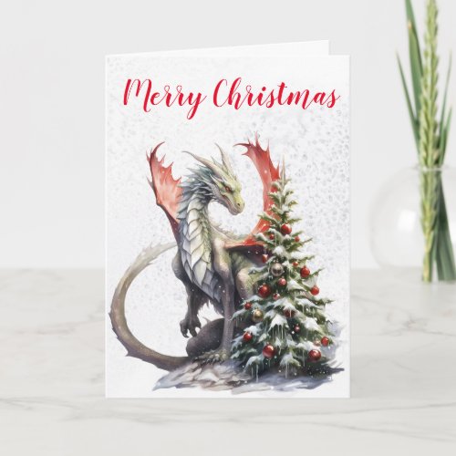 Christmas Holiday Winter Dragon Tree Card