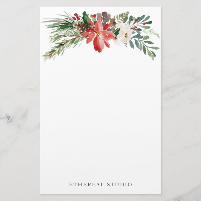 Christmas Holiday Winter Floral Stationary Paper (Front)