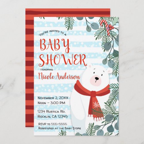 Christmas Holiday Winter Polar Bear Baby Shower Invitation