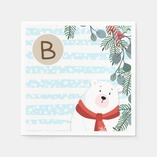 Christmas Holiday Winter Polar Bear Baby Shower Paper Napkins (Front)