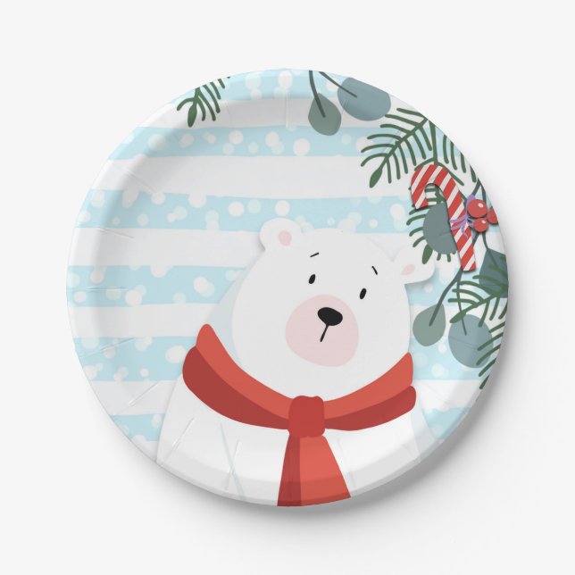 Christmas Holiday Winter Polar Bear Baby Shower Paper Plates (Front)