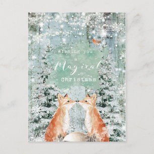 christmas holiday winter robin foxes postcard