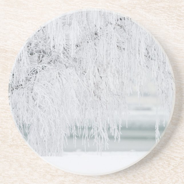 christmas holiday winter snow sandstone coaster (Front)