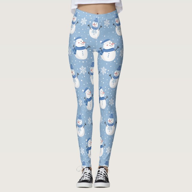 CHRISTMAS HOLIDAY WINTER SNOWMEN CUSTOM MONOGRAM LEGGINGS (Front)