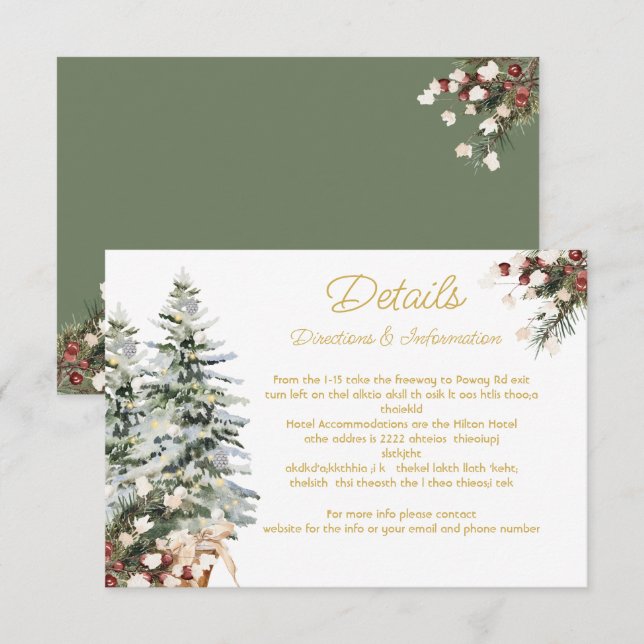 Christmas Holiday Winter Wedding Details Info Card (Front/Back)