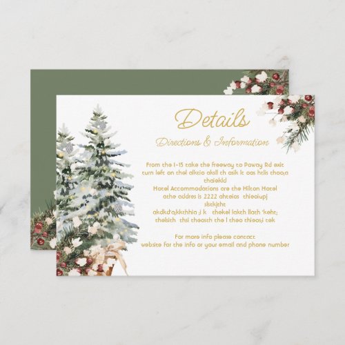 Christmas Holiday Winter Wedding Details Info Card