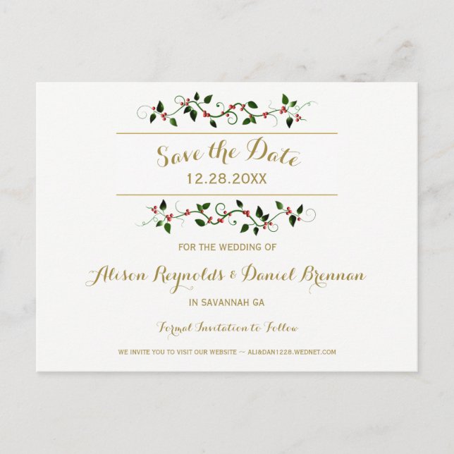 Christmas Holiday Winter Wedding Save the Date Announcement Postcard (Front)
