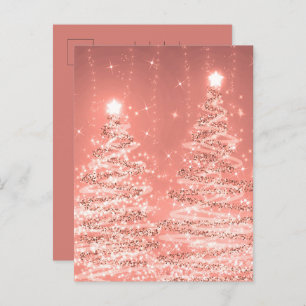 Christmas Holiday Wishes Sparkling Trees Rose Gold Postcard