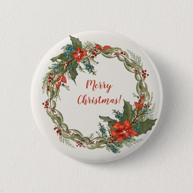 Christmas Holiday Wreath Button (Front)