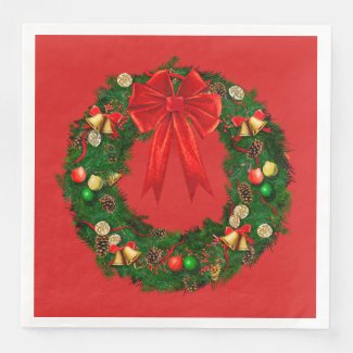 Christmas Holiday Wreath Paper Napkins