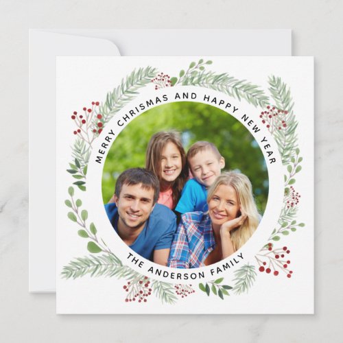 Christmas holiday wreath photo card