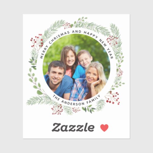 Christmas holiday wreath photo label