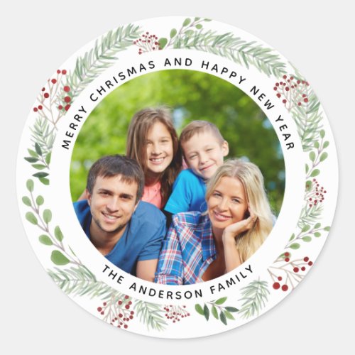 Christmas holiday wreath photo label