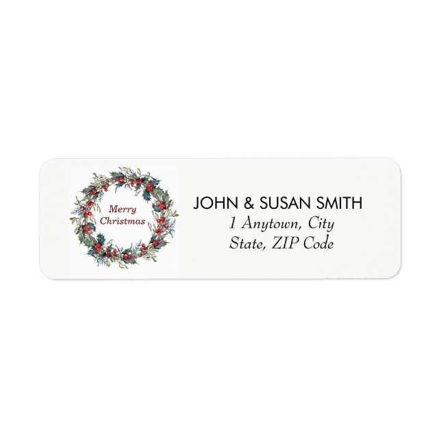 Christmas holiday wreath return address labels (Front)