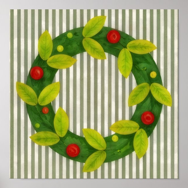 Christmas Holiday Wreath Square Art Poster (Front)