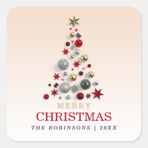 Christmas Holiday Xmas Tree Corporate Family Blush Square Sticker