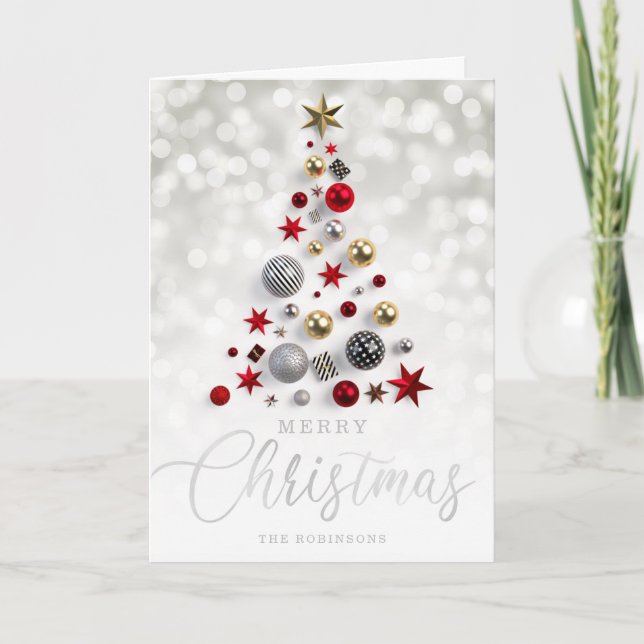 Christmas Holiday | Xmas Tree Silver Script  Card (Front)